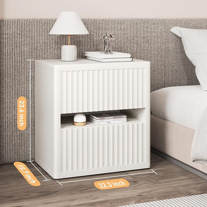 Dripex Fluted Nightstand with 2 Drawers, Large Wide Wood Night Stand Bedside - Image 2
