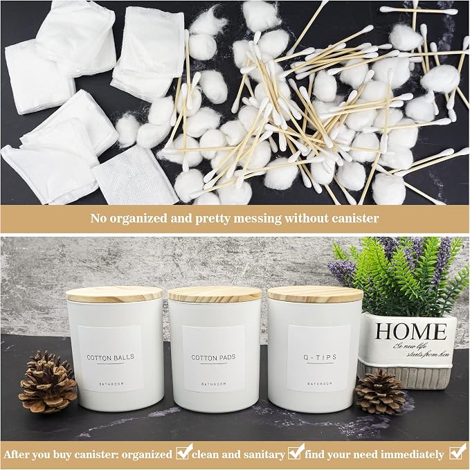 3PCS Farmhouse 13.53oz White Bathroom Canisters - Image 6