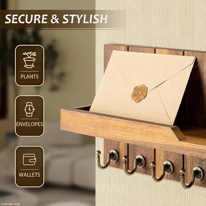 Rebee Vision Acacia Wood Key Holder Wall Mount - Image 5