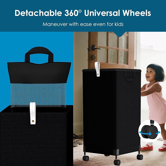 2Pcs Laundry Basket with Wheels 105L, Large Rolling Laundry Hamper with - Image 5
