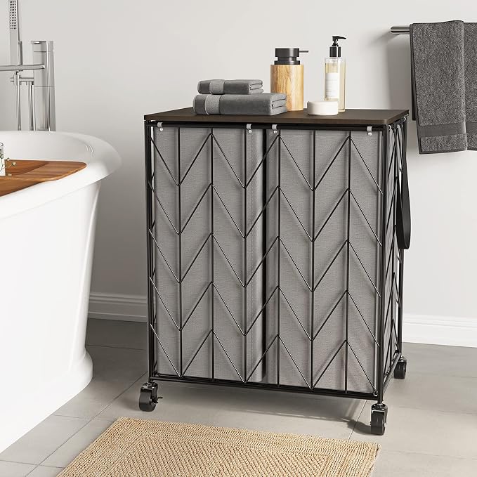 WOWLIVE Laundry Basket with Wheels, Heavy Duty Laundry Hamper with Wood Lid - Image 2