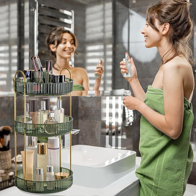 360° Rotating Makeup Organizer, Large-Capacity Skincare Make Up Storage 3 Tier - Image 3