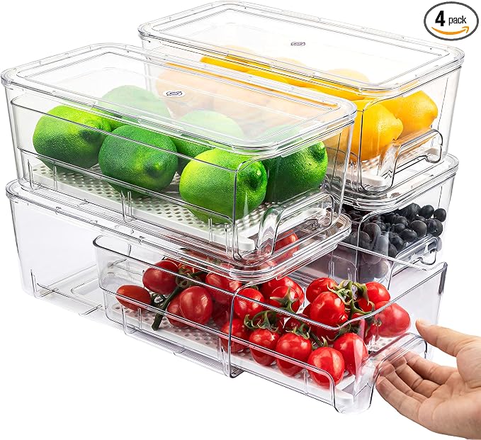 Imncya 4 Pack Fridge Organizer Drawers Bins, Fridge Storage Container by Imncya