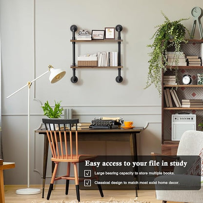 Merapi 24" Industrial Pipe Shelves Wall Mounted, 2 Tier Rustic Floating Shelves - Image 4