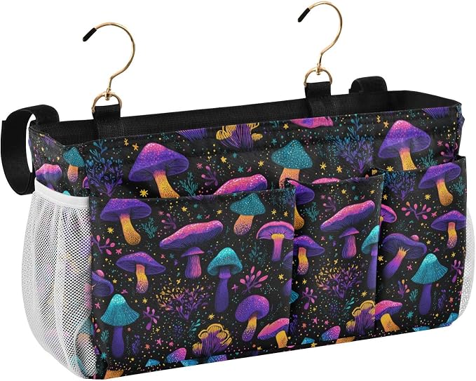Neon-colored Mushrooms Stars Dots Bedside Caddy - Image 2