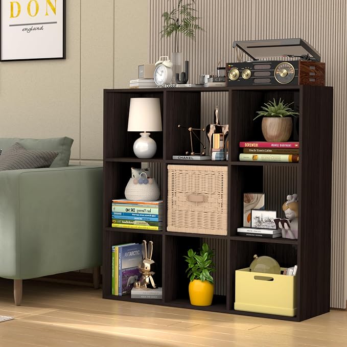 PrimeZone Stackable 9 Cube Storage Organizer: Wood Cubes Shelf Fits Cubby Bins - Image 2