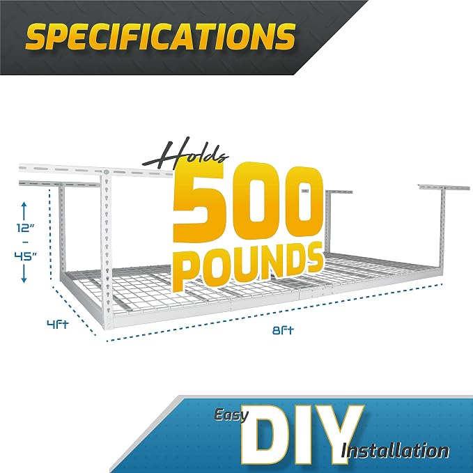 MonsterRax Overhead Garage Storage Racks 3x8’ Ceiling Mounted Shelving - Image 2