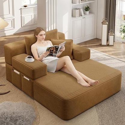 2-in-1 Convertible Chaise Lounge Indoor, 60.2" Corduroy Upholstered Chaise by Wunlerlant