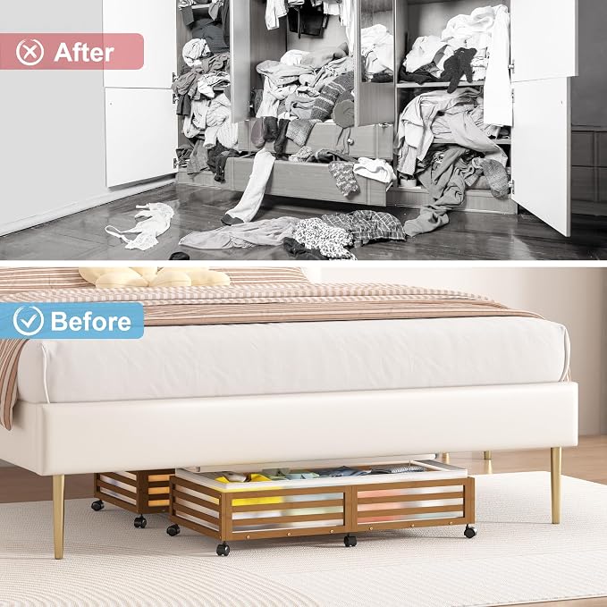 Under Bed Storage with Wheels-Large Bamboo Underbed storage Containers with - Image 7