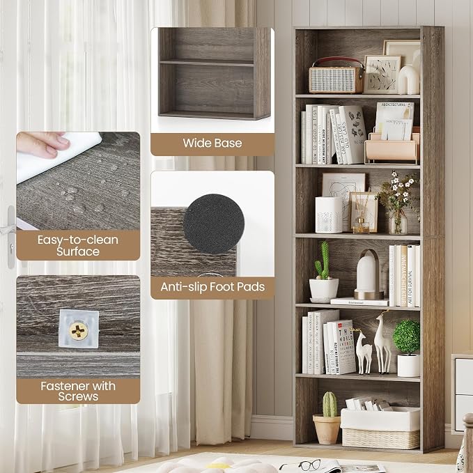 Giantex 6-Tier Bookcase, Freestanding Storage Organizer w/Open Shelves - Image 6