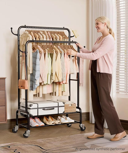Homde Heavy Duty Clothes Rack: 265lb Rolling Double Rod Garment Hanging - Image 6