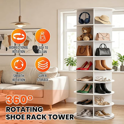 RUNSUNSPRI 8 Tier Rotating Shoe Rack Corner Organizer 360°Rotating Shoe Rack - Image 6