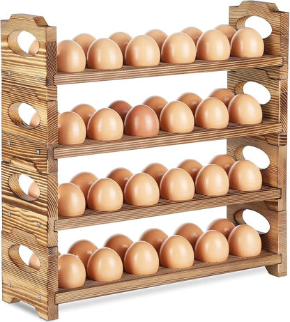 Wooden Egg Holder with 4 Layers/48-Hole, Stackable Wood Egg Rack Countertop by AOOHOOA
