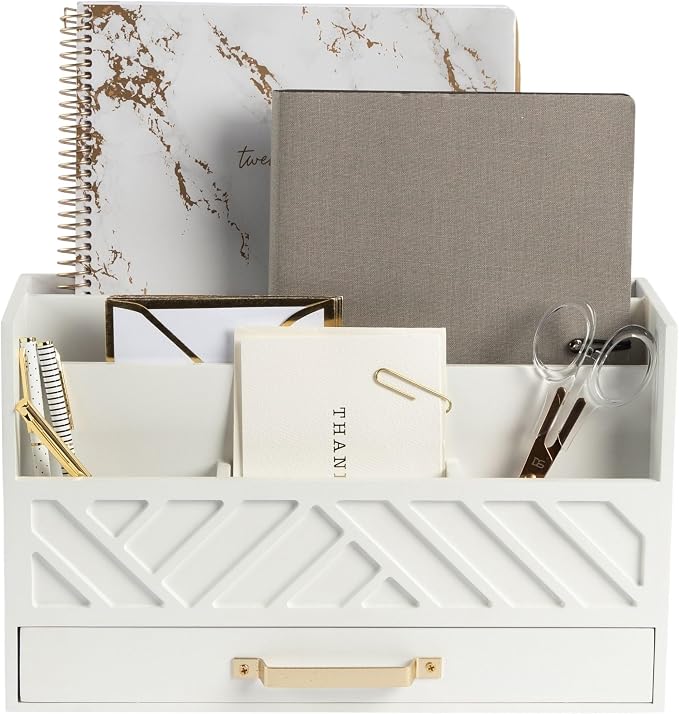 BLU MONACO | White Wooden Desk Organizer & Mail Organizer by Blu_Monaco