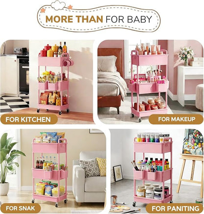Goovilla Diaper Cart with Lockable Wheels and Easy Assembly, 3 Tier Pink - Image 7