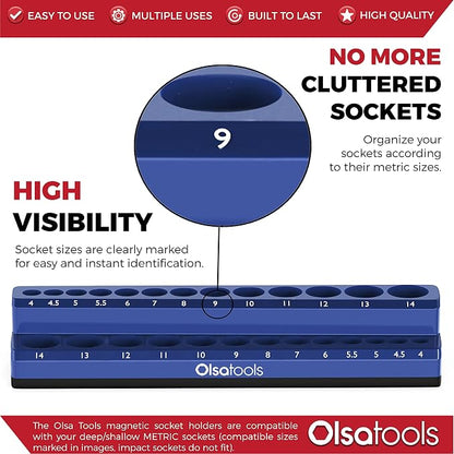 Olsa Tools Magnetic Socket Holder | 1/4-inch Drive | Metric | Blue | Holds 26 - Image 2