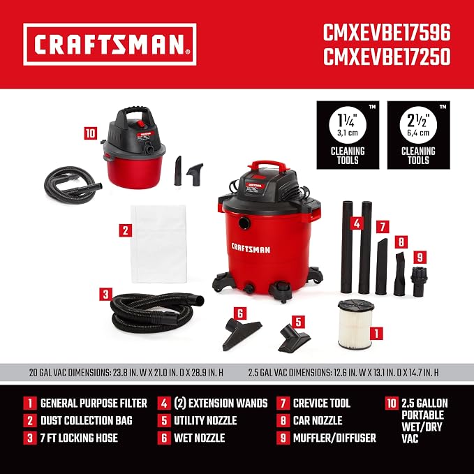 CRAFTSMAN CMXEVBE17596 20 Gal. 6.5 Peak HP Heavy Duty Wet/Dry Shop Vacuum - Image 4
