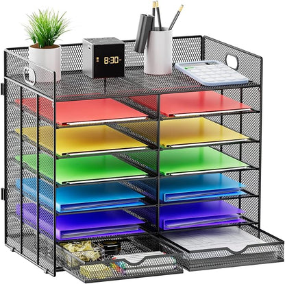 Marbrasse 7 Tier Desktop Literature Organizer, Mesh Paper Organizer, Desk by Marbrasse