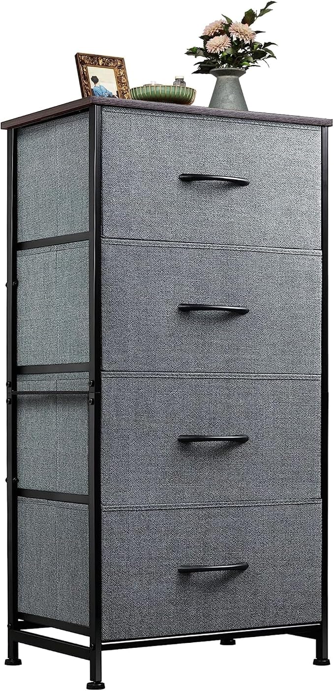 WLIVE Small Dresser Nightstand for Bedroom, 4 Drawers, Dark Grey | 4 vertical by WLIVE