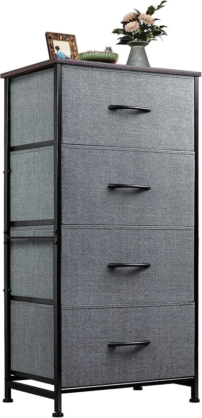 WLIVE Small Dresser Nightstand for Bedroom, 4 Drawers, Dark Grey | 4 vertical by WLIVE