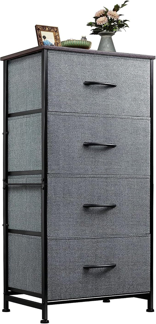WLIVE Small Dresser Nightstand for Bedroom, 4 Drawers, Dark Grey | 4 vertical by WLIVE