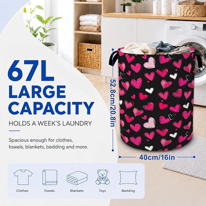 Pink Hearts Laundry Hamper, Collapsible Laundry Baskets, Dirty Clothes Baskets - Image 2