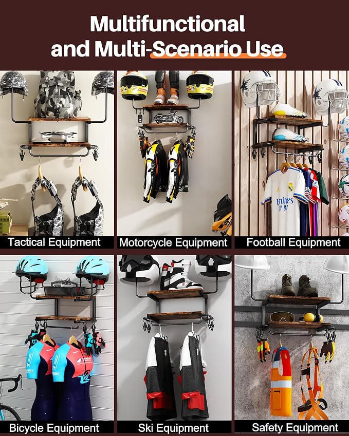 Motorcycle Helmet Holder Wall Mount, 2-Tier Helmet Rack - Image 9