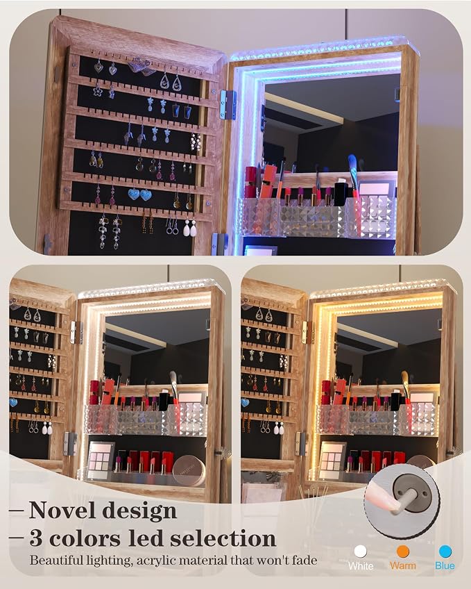 Full Length Mirror with Storage, Standing Mirror Jewelry Cabinet with 3 Color - Image 6