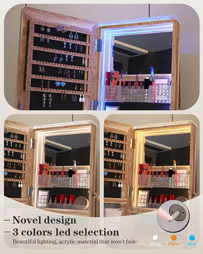 Full Length Mirror with Storage, Standing Mirror Jewelry Cabinet with 3 Color - Image 6