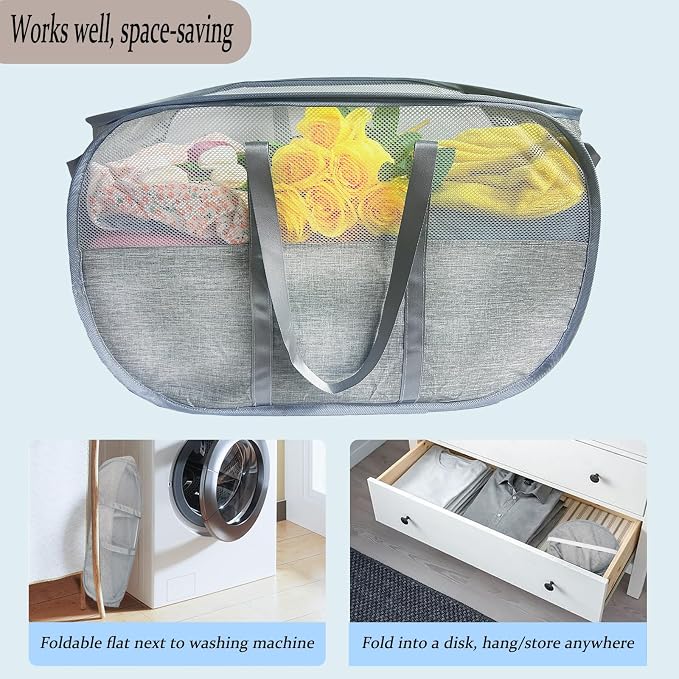 Upgraded 100L Extra Large Mesh Pop Up Laundry Hamper, Dirty Clothes Hamper - Image 5