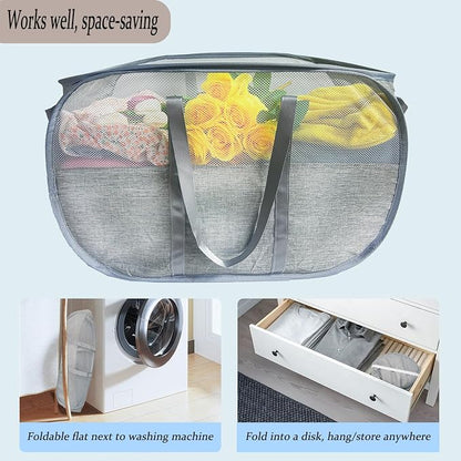 Upgraded 100L Extra Large Mesh Pop Up Laundry Hamper, Dirty Clothes Hamper - Image 5