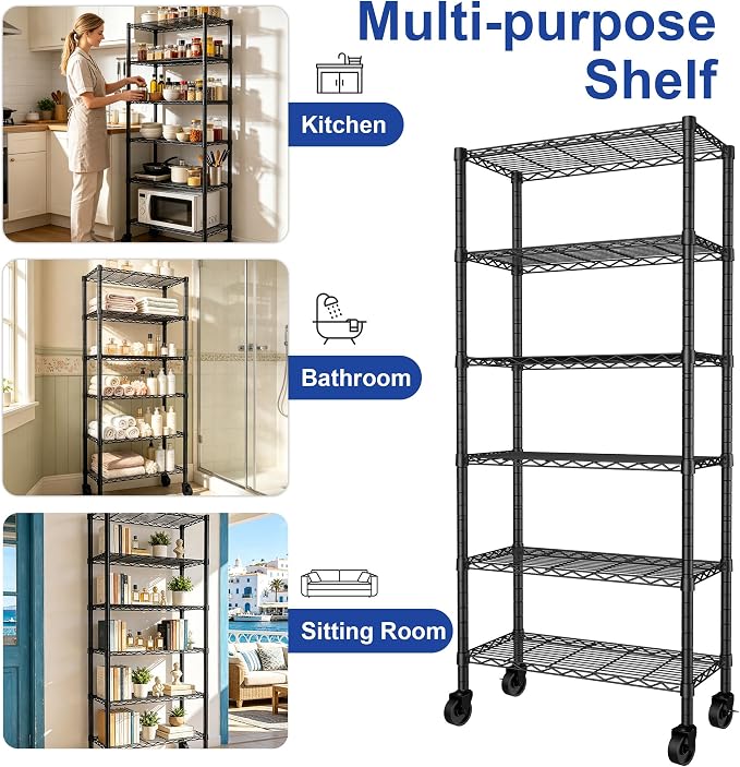 REGILLER 6-Wire Shelving Metal Storage Rack Adjustable Shelves, Standing - Image 5