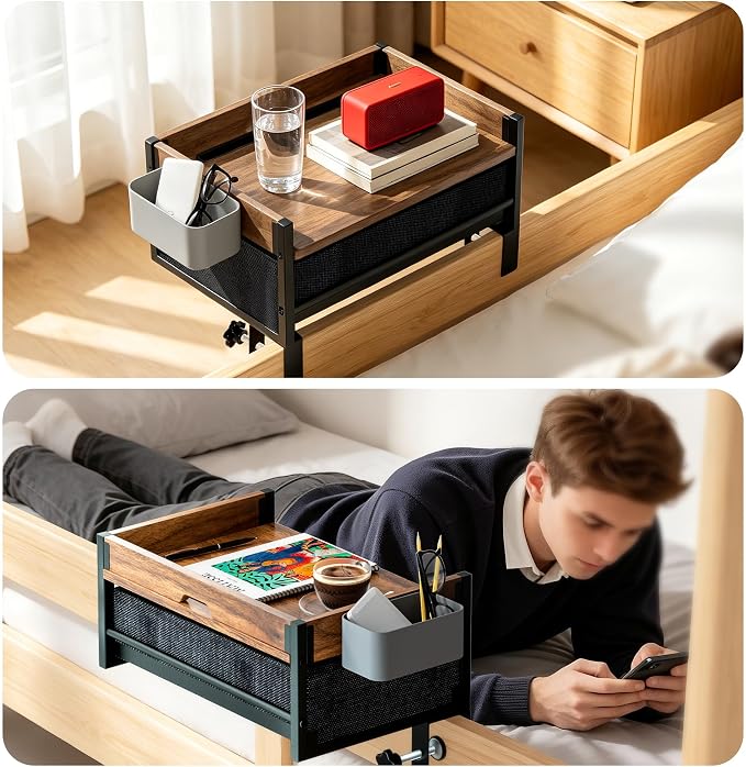 Bedside Shelf for Dorm Room, 2 Tier On Bed Side Table Loft Shelf for Bunk Bed - Image 5