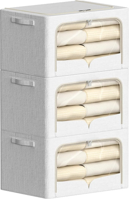 FHSQX 3 Pack Clothes Storage Bins Foldable Metal Frame Storage Box Stackable by FHSQX