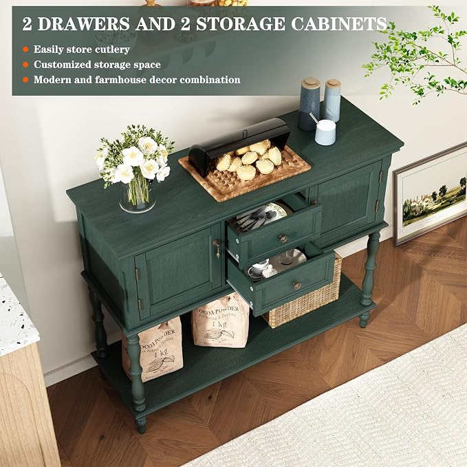 ARTPOWER Console Table with 2 Drawers, Retro Entryway Table with 2 Door - Image 5
