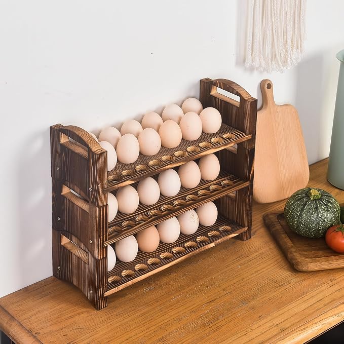 Wooden Egg Holder 3 Layer Fresh Egg Rack Holders Countertop Stackable Quail Egg - Image 8