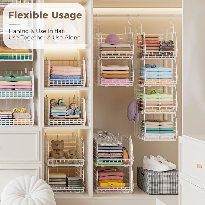 4" Extra Deeper Foldable Hanging Closet Organizer, Small Wire Cabinet Shelves - Image 5