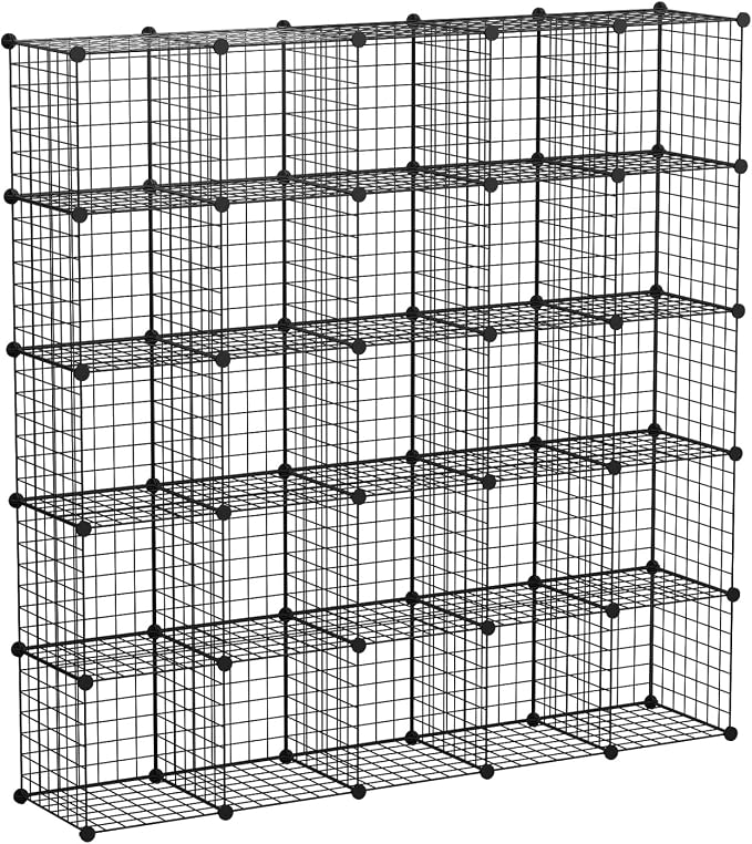 KOUSI 14"x14" Wire Cube Storage, Metal Grid Organizer, 25-Cube Modular Shelving by JYYG