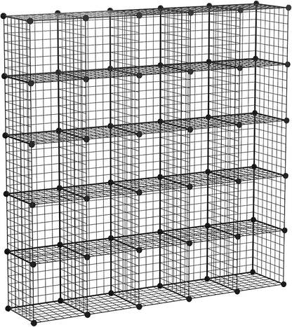 KOUSI 14"x14" Wire Cube Storage, Metal Grid Organizer, 25-Cube Modular Shelving by JYYG