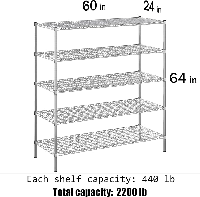 24" Deep x 60" Wide x 64" Height Wire Shelving Kit | 5-Tier | NSF Commercial - Image 3