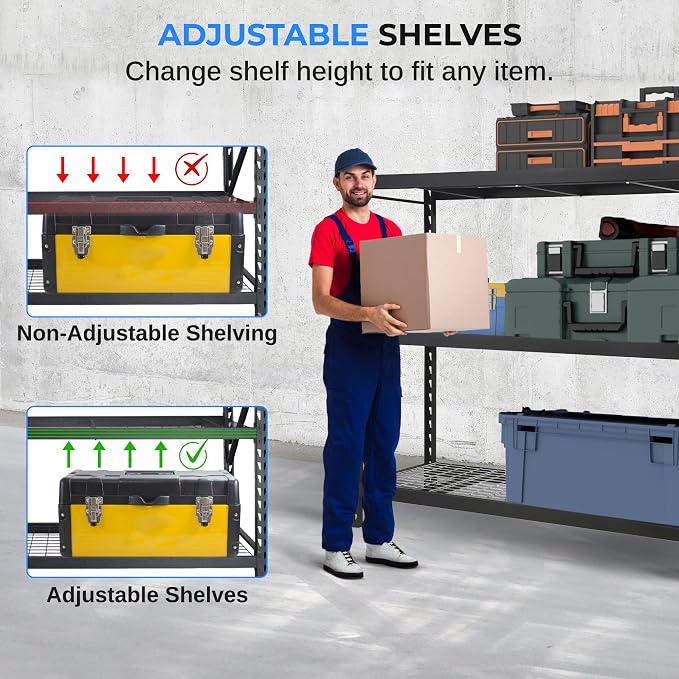 SereneLife Heavy Duty 3-Tier Metal Garage Shelving | 24" x 77" x 72" Extra Wide - Image 4