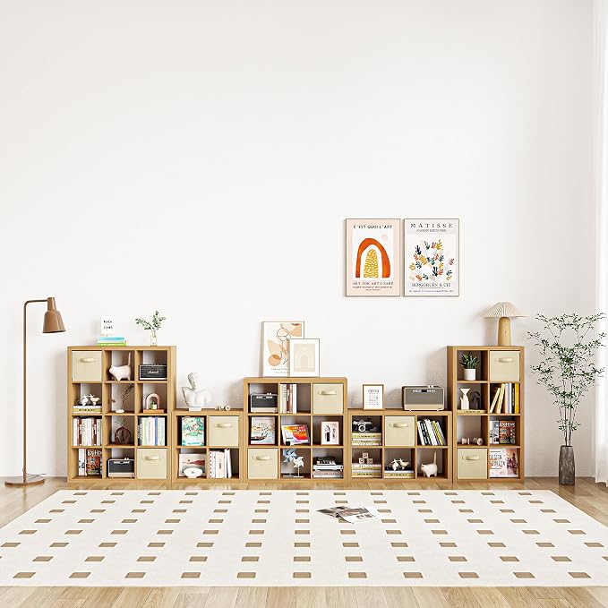 furtble Bookshelf with Storage Bins, 12-Cube Storage Organizer, Modern Wood - Image 4
