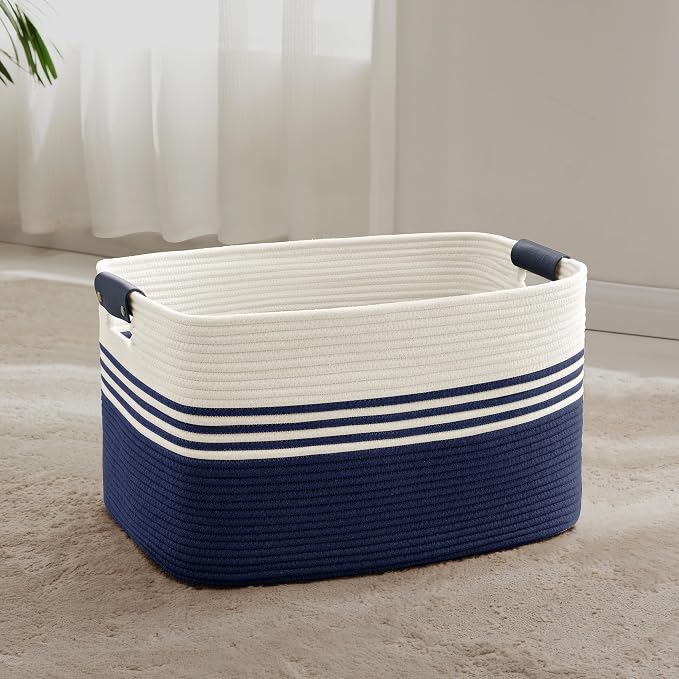 60L Large Laundry Basket with Leather Handles by SunNewt