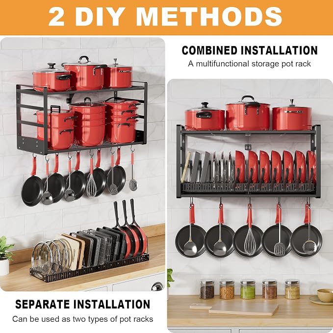 31 Inch Pot Rack Wall Mounted, 2-Tier Pots and Pans Organizer - Image 4