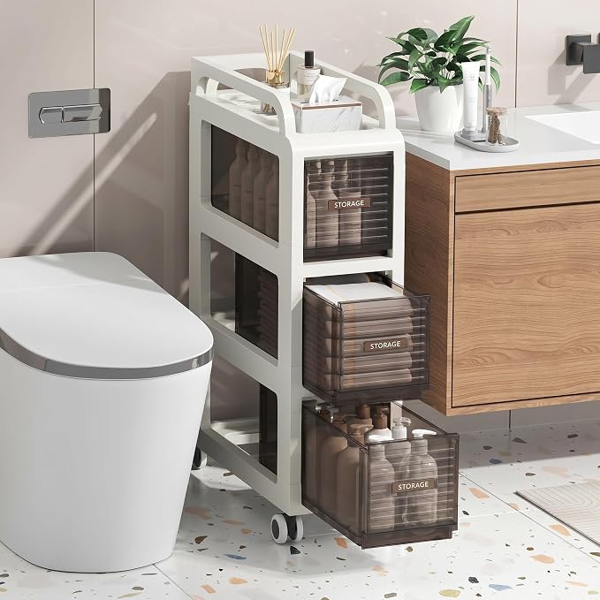 Bathroom Storage with Drawers, 7.87" Wide Slim Storage Cabinet | Freestanding - Image 6