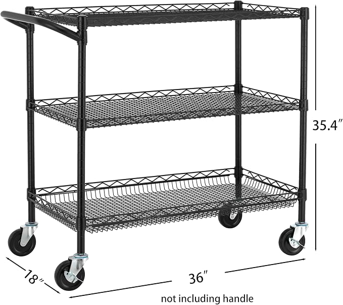 Finnhomy 3 Tier Heavy Duty Commercial Grade Utility Cart, Wire Rolling Cart - Image 5