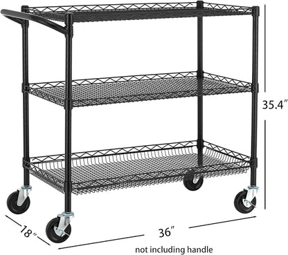 Finnhomy 3 Tier Heavy Duty Commercial Grade Utility Cart, Wire Rolling Cart - Image 5