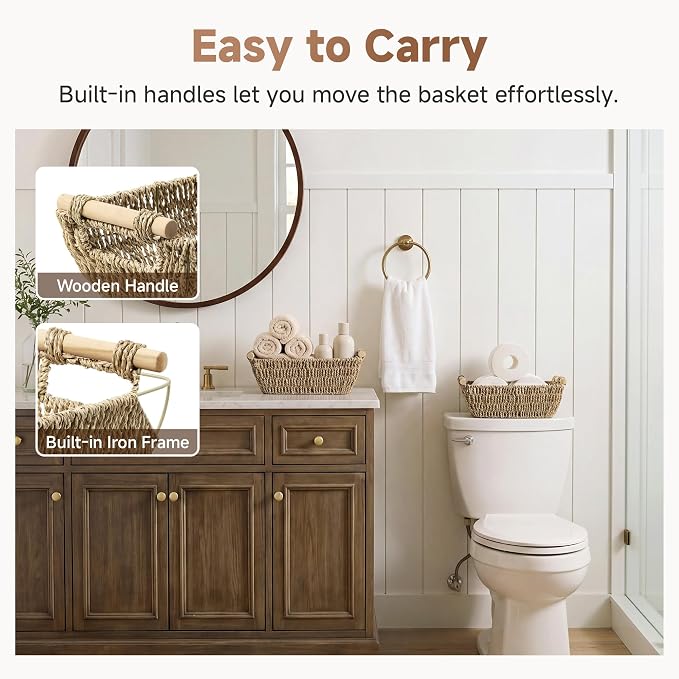 StorageWorks Small Baskets for Shelf, Seagrass Woven Basket - Image 4