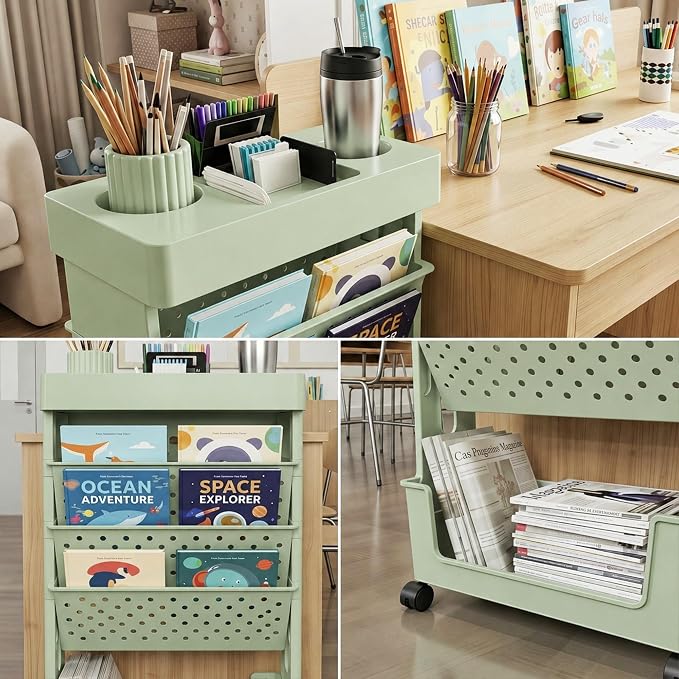 5-Tier Rolling Bookshelf Magazine Rack - Image 6