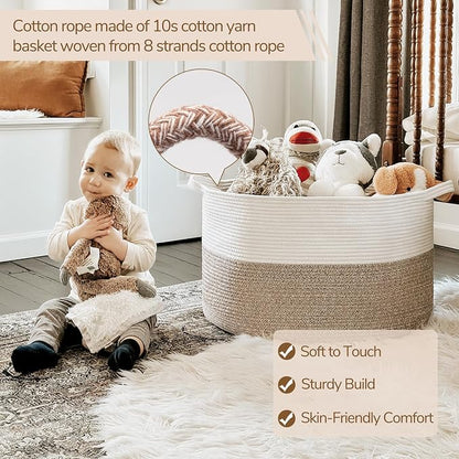 INDRESSME Large Laundry Basket, 21.7'' x 13.8'' Cotton Rope Blanket Basket - Image 2